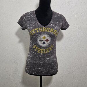 NFL Team Apparel Womens Sz S Gray Burnout TShirt Pittsburg Steelers Football Y2k